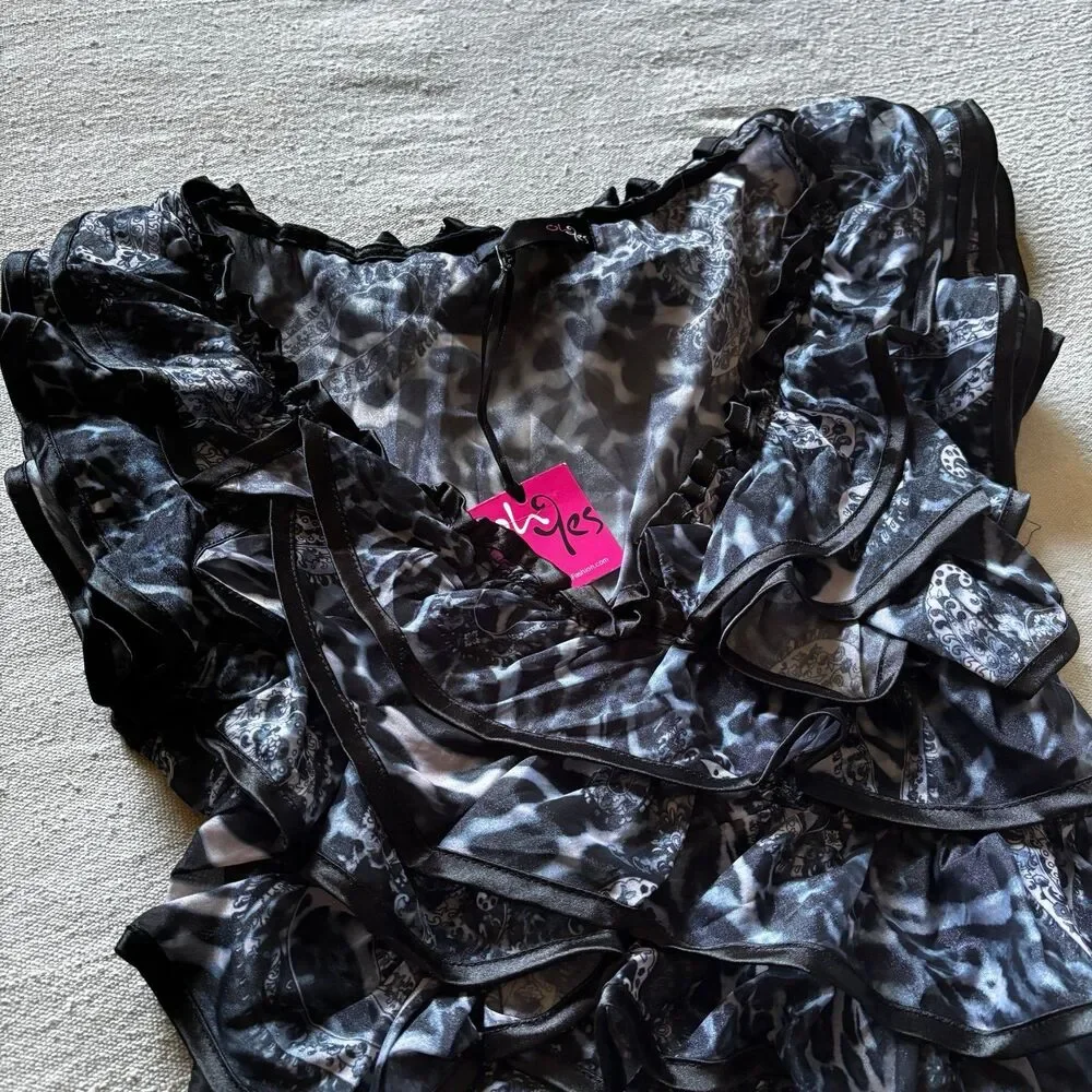 VTG Y2K Animal Print Ruffled Blouse